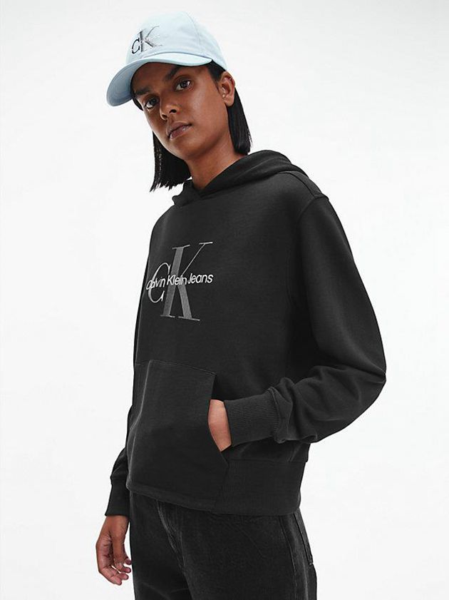 Calvin Klein USA Relaxed Metallic Logo Womens Hoodie Black 0285379-DX